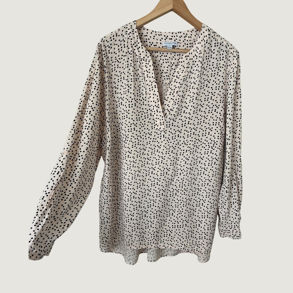 Carolina‎ Belle Montreal Pink Heart Print Roll Tab Sleeve Tunic Blouse 1X